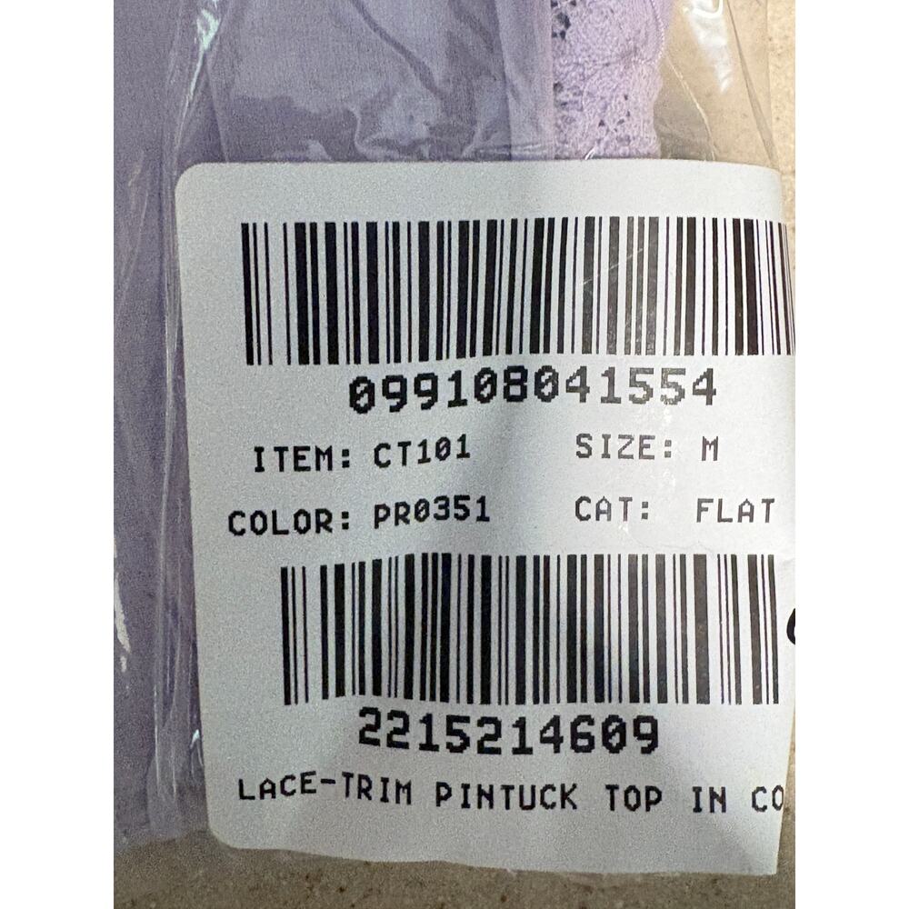 J Crew Lace Trim Pinktuck Top M NWT Lavender Lilac Purple Blouse Western Coastal - Picture 4 of 4
